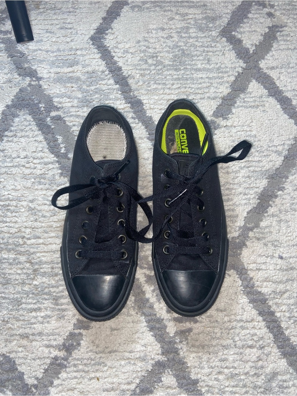 Converse Black Low-Top Canvas Sneakers with Neon Green Insole (one sole missing)
